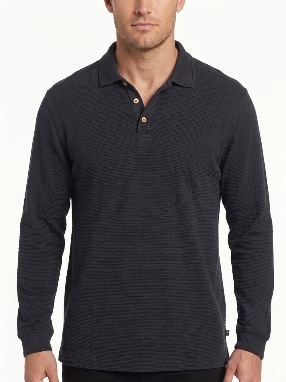 Tommy Bahama Silk Cotton Long Sleeve Polo Shirt Mens M Charcoal Black